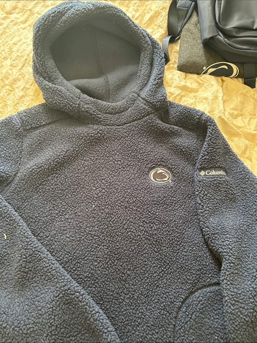 Columbia womens Navy Sherpa Pullover Hoodie with Penn State Logo